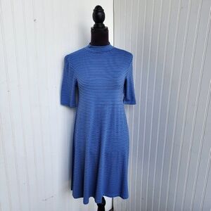 Apt 9 Womens Striped Elbow Sleeve Mock Neck Dress Black Blue XS